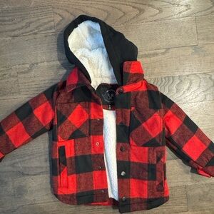 Like-New never worn flannel, Sherpa lined jacket -missing second button
